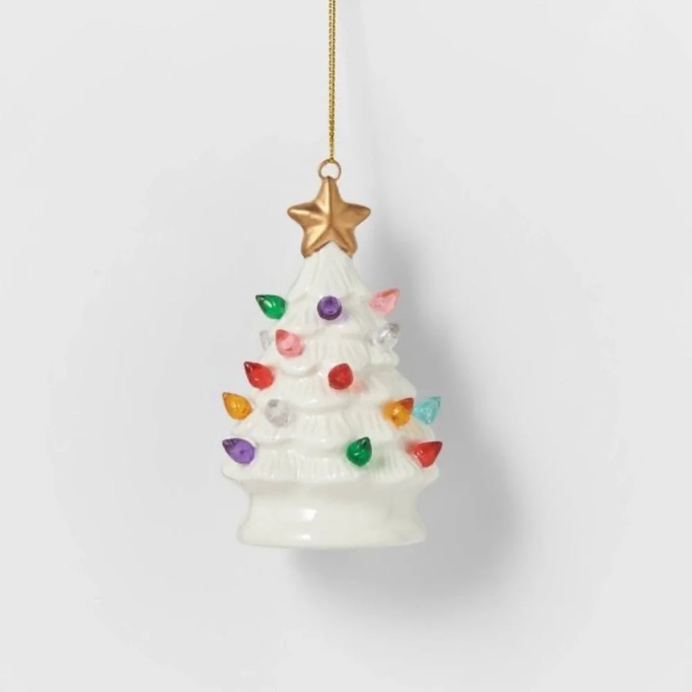 Light up White Ceramic Retro Christmas Tree Ornament Nwt - Picture 1 of 2